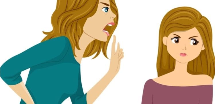 Nurturing Care. Animated image of a woman scolding a girl, illustrating discipline and guidance in childcare.